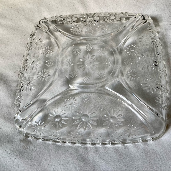 Glass Dish Plate Jewelry Trinket Candy Holder Display Daisies Square 6.5" Square - Picture 5 of 11
